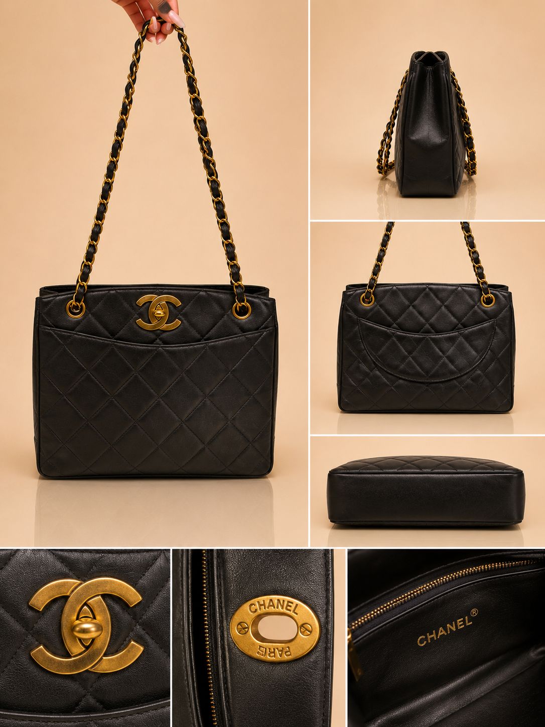Chanel Quilted CC Leather Lambskin in Black