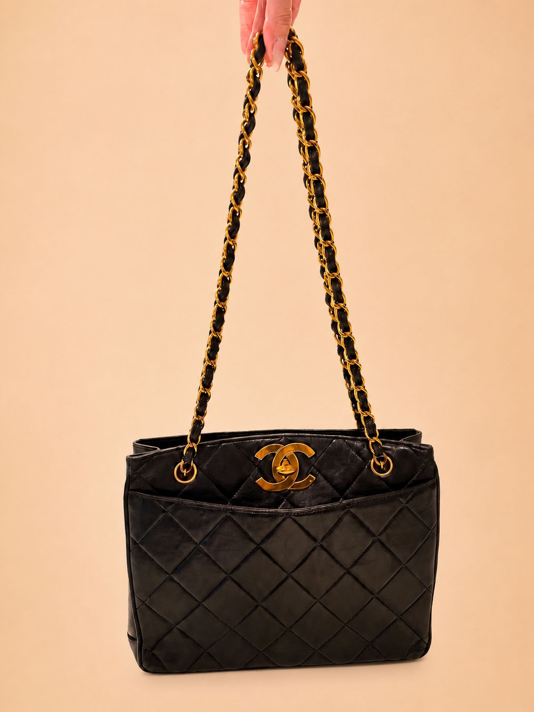 Chanel Quilted CC Leather Lambskin in Black