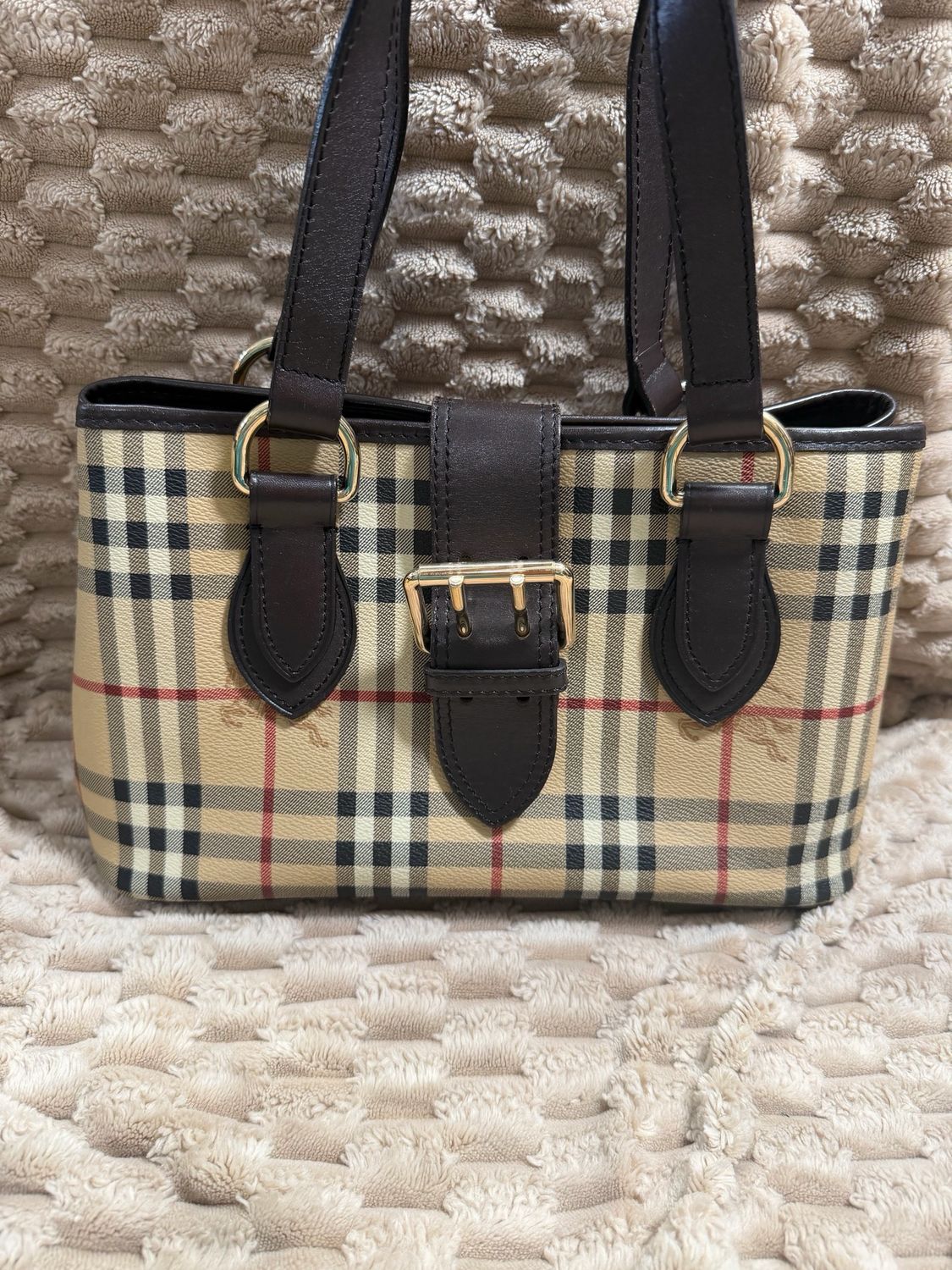Burberry Haymarket Check Eden Tote in Dark Brown