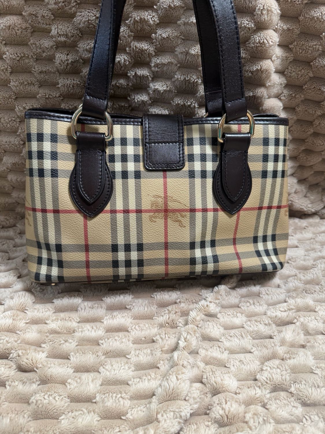 Burberry Haymarket Check Eden Tote in Dark Brown