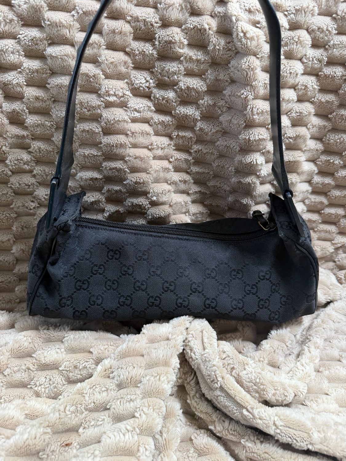 Gucci Monogram Denim Canvas Eastwest Shoulder Bag in Black