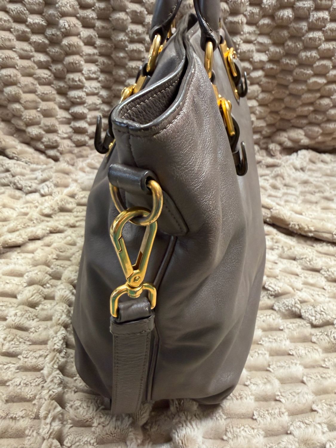 Prada Soft Calfskin Convertible Messenger Sling in Gray