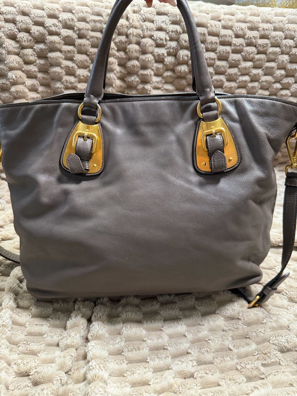 Prada Soft Calfskin Convertible Messenger Sling in Gray