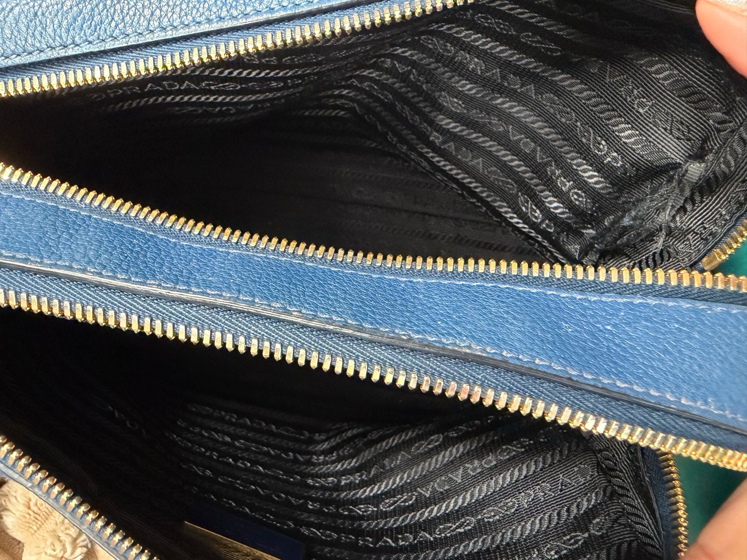 Prada Vitello Daino Camera Bag Double Zipper in Blue