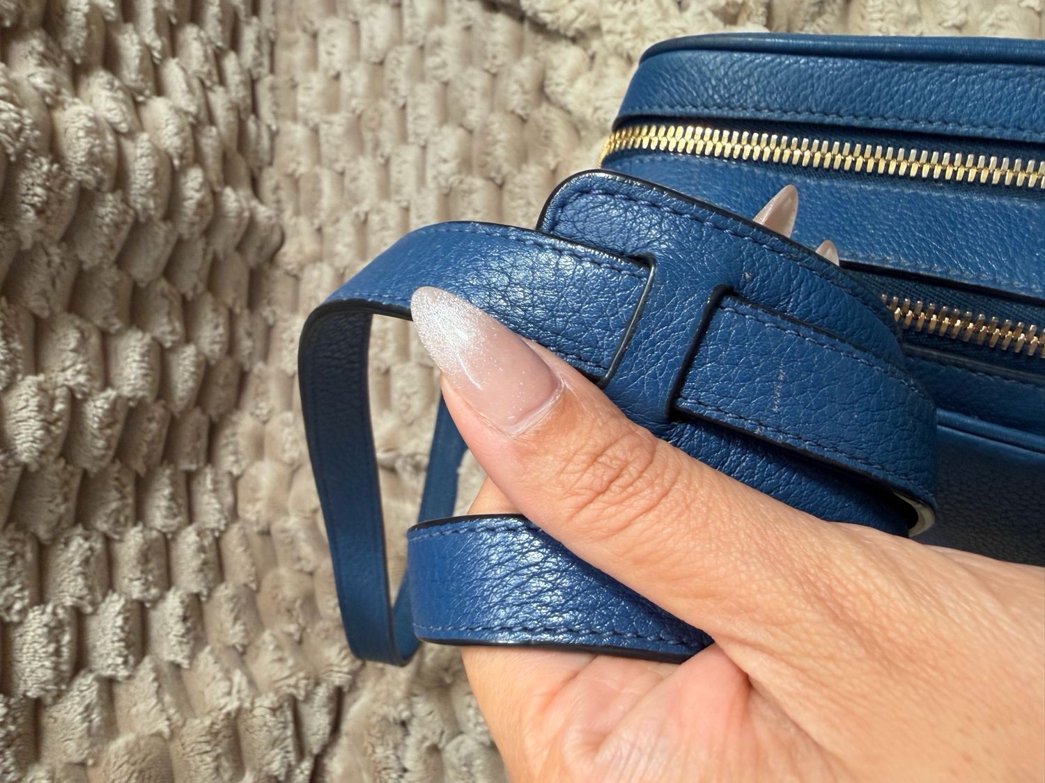 Prada Vitello Daino Camera Bag Double Zipper in Blue