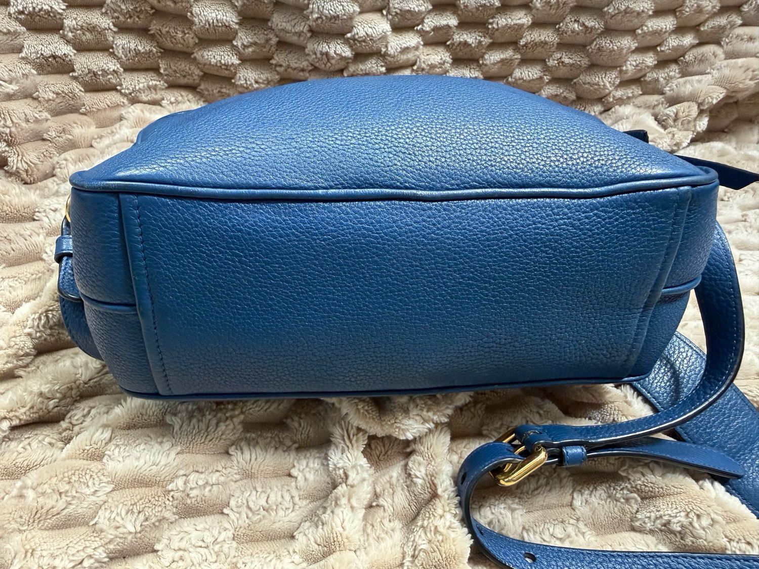 Prada Vitello Daino Camera Bag Double Zipper in Blue