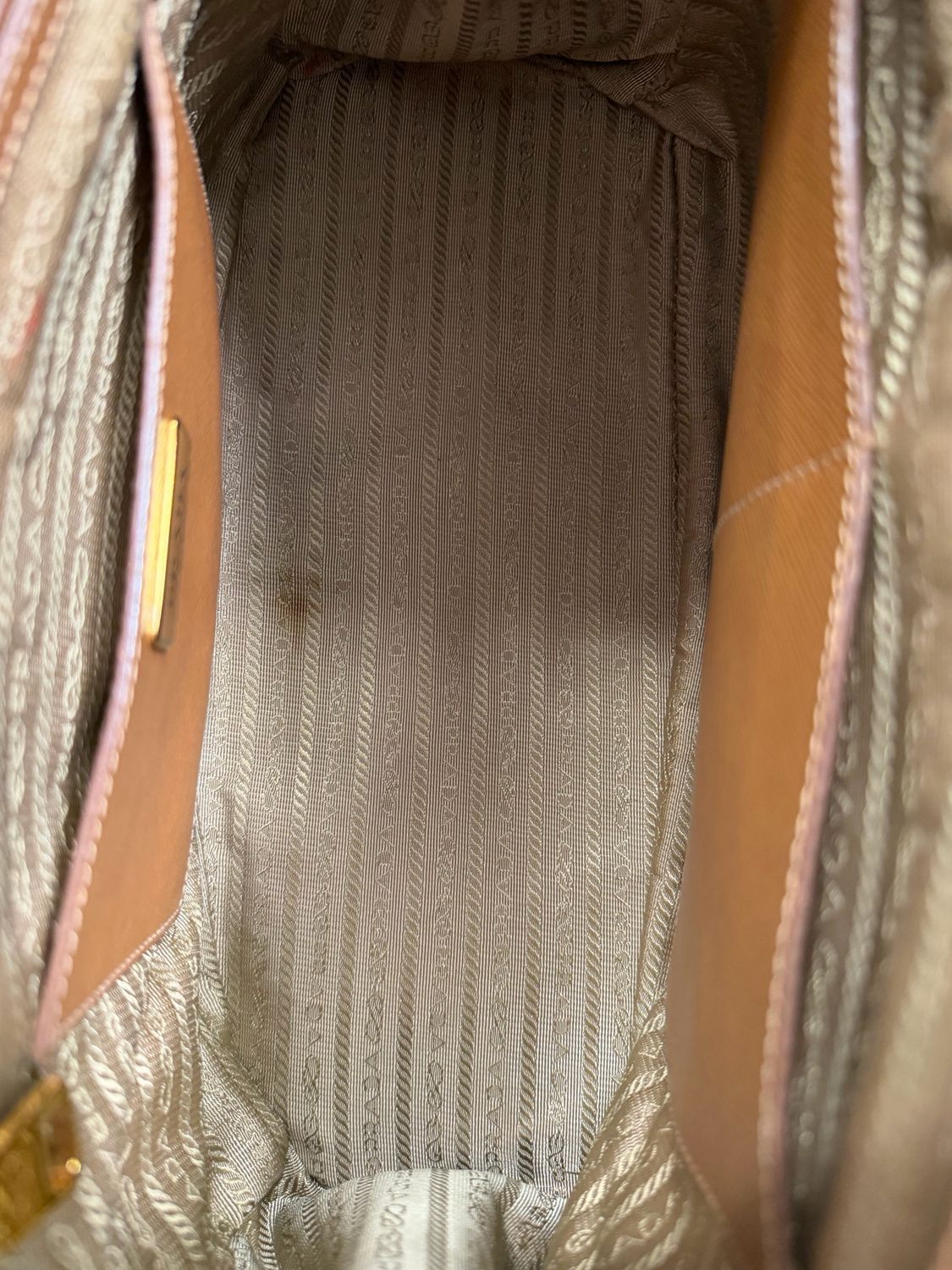 Prada Saffiano Front Pocket Double Zipper Crossbody Sling in Camel