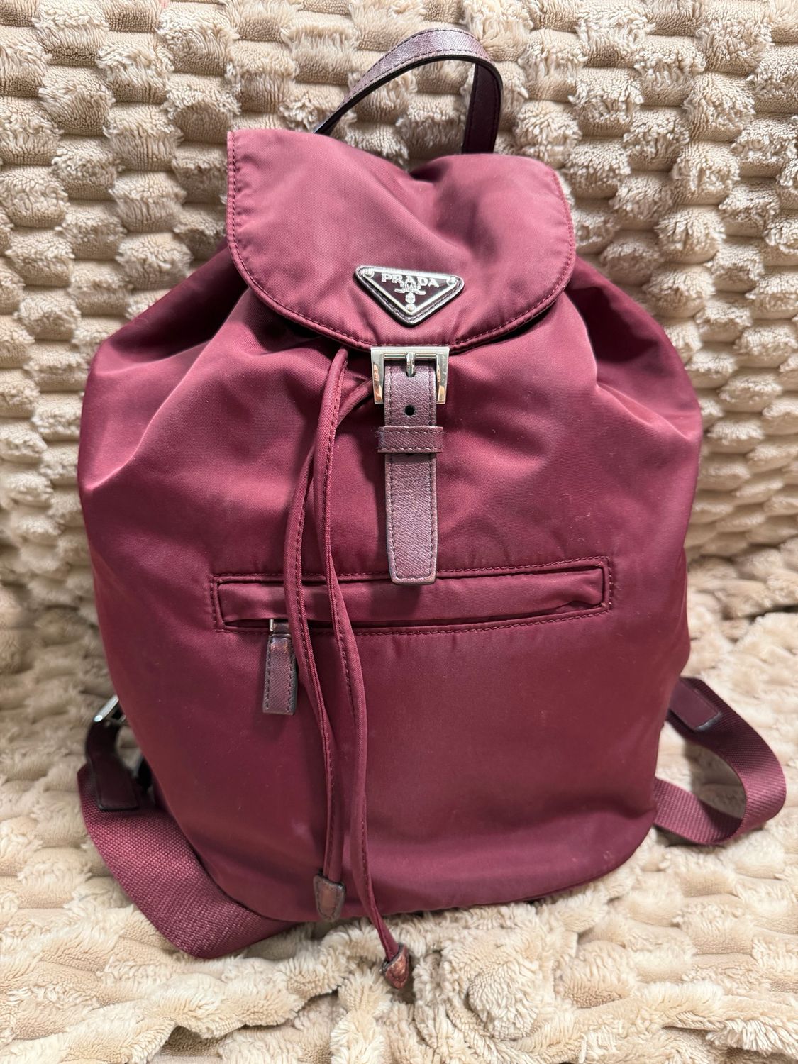 Prada Backpack Re-Nylon Front Zipper in Burgundy