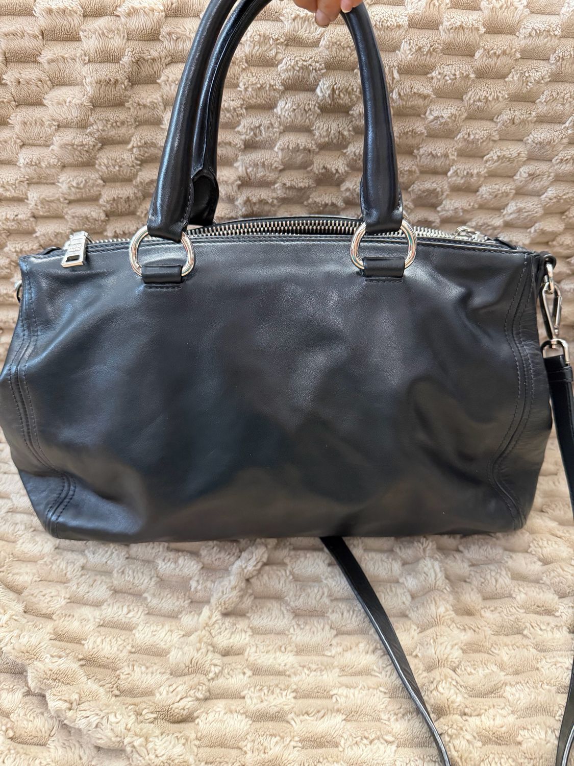 Prada Soft Calfskin Convertible Double Zipper Crossbody Sling in Black