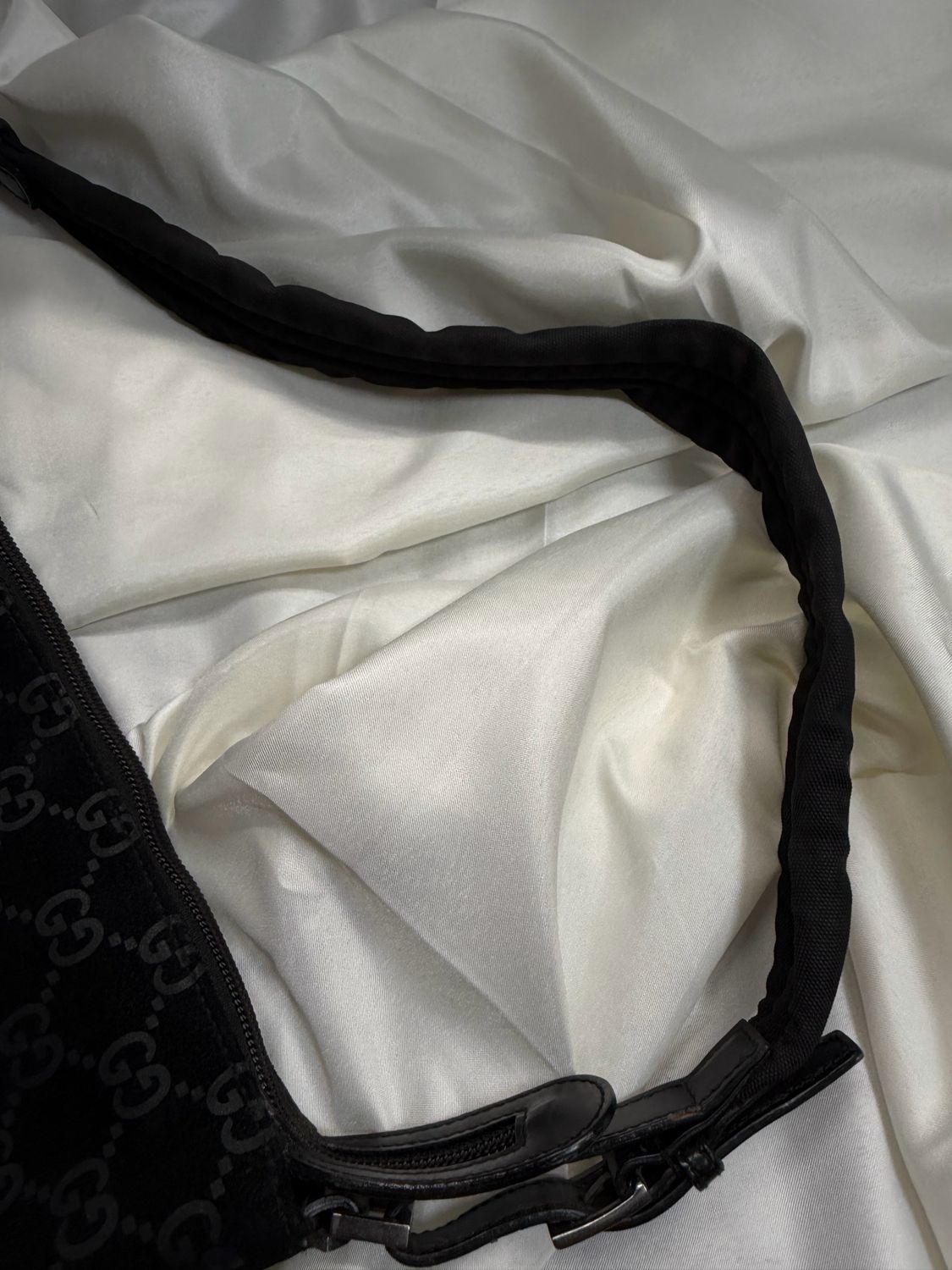 Gucci Monogram Suede Halfmoon Hobo Shoulder Bag in Black 