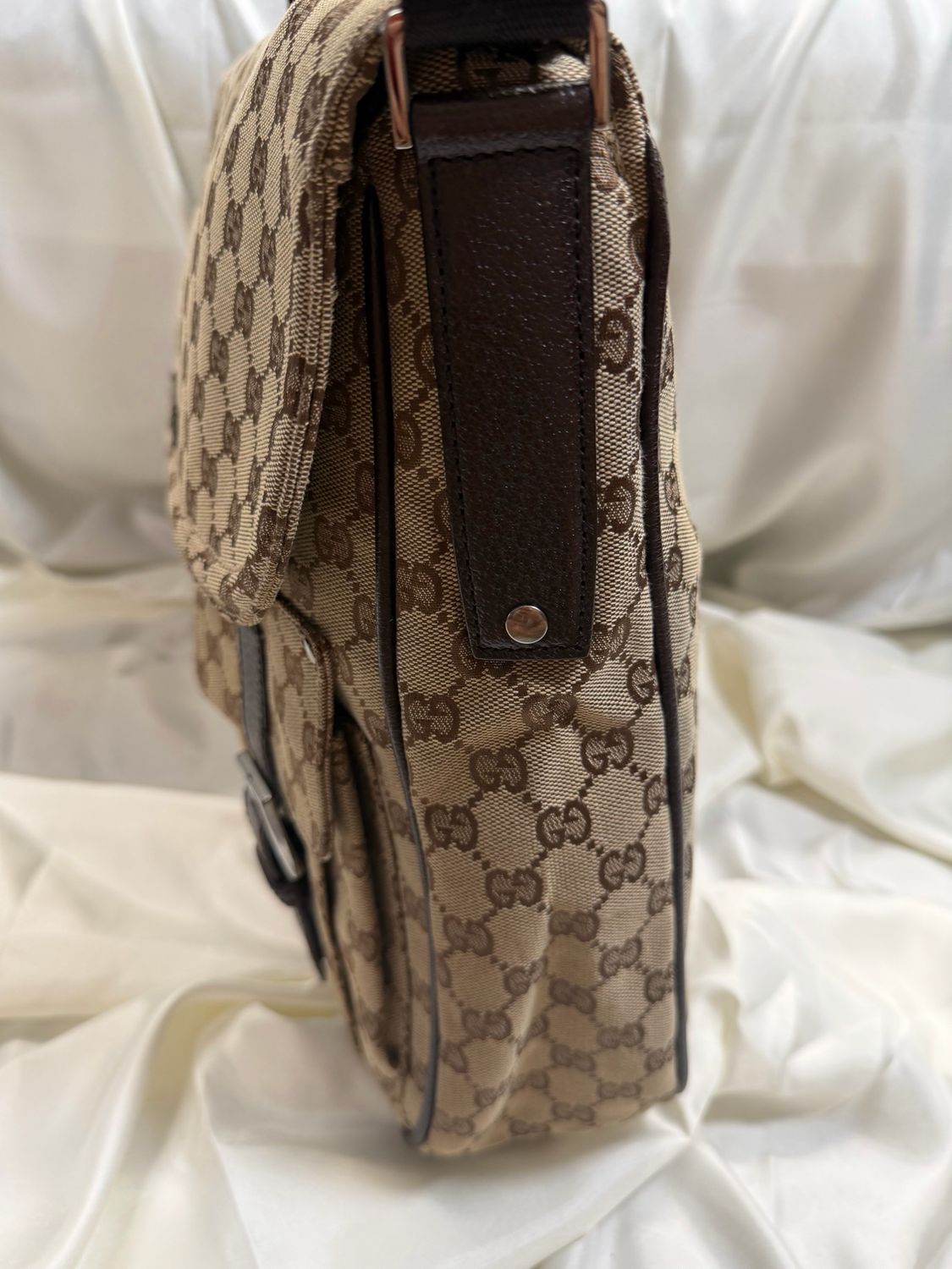 Gucci Monogram Canvas Double Pocket Messenger Sling