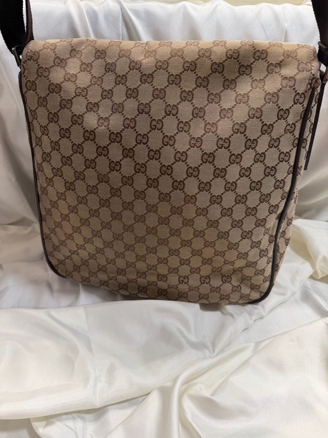 Gucci Monogram Canvas Double Pocket Messenger Sling