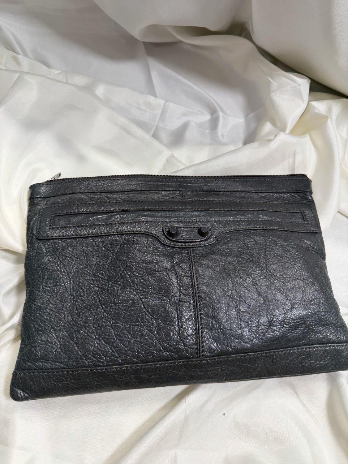Balenciaga Motocross Zipper Clutch in Gray