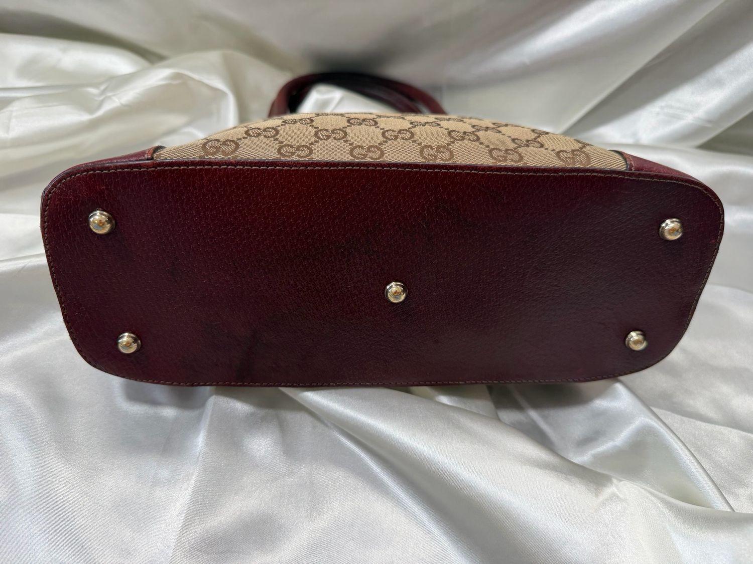 Gucci Monogram Canvas Alma Dome in Burgundy