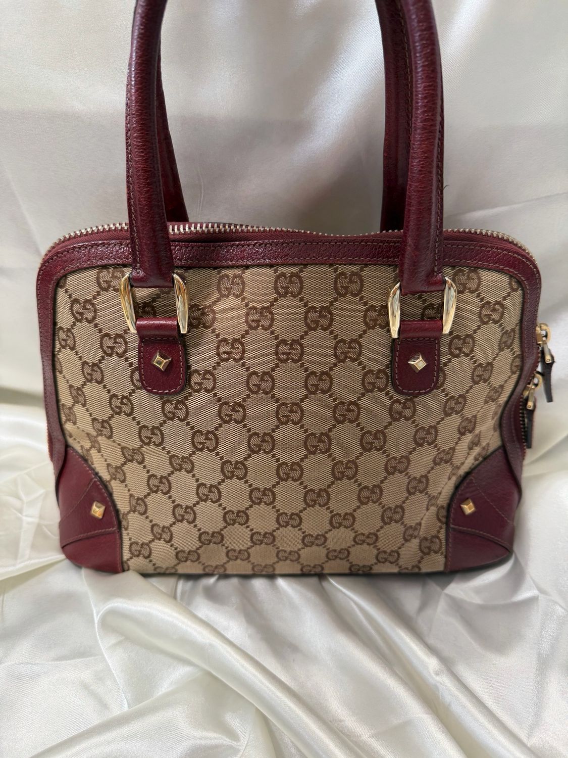 Gucci Monogram Canvas Alma Dome in Burgundy