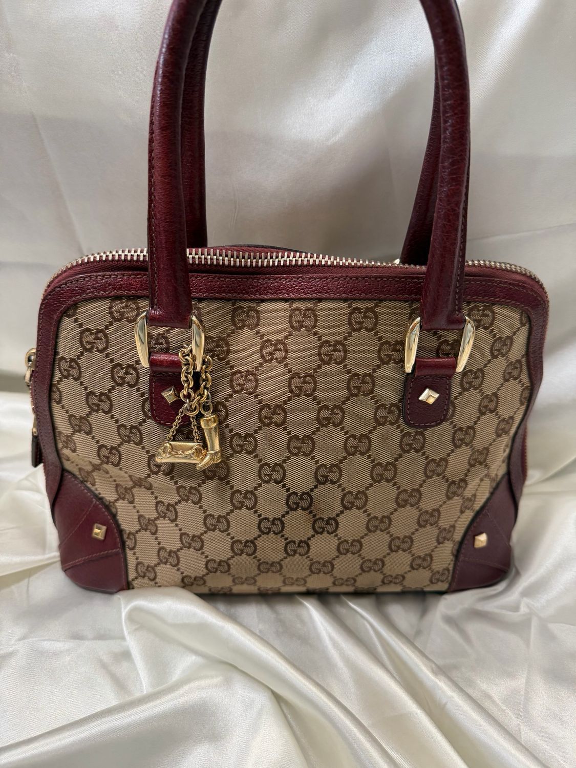 Gucci Monogram Canvas Alma Dome in Burgundy