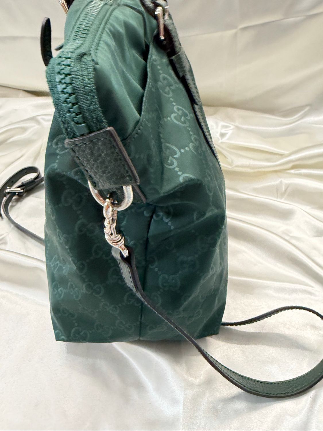 Gucci Nylon Monogram Zipper Crossbody in Green