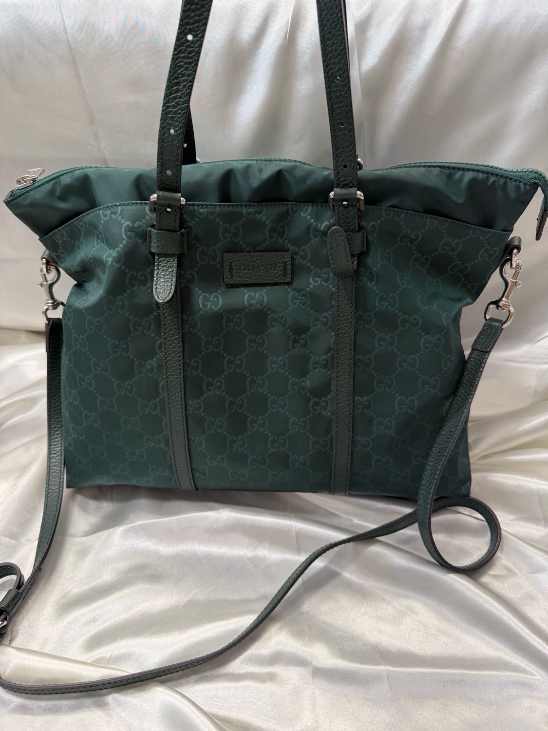Gucci Nylon Monogram Zipper Crossbody in Green