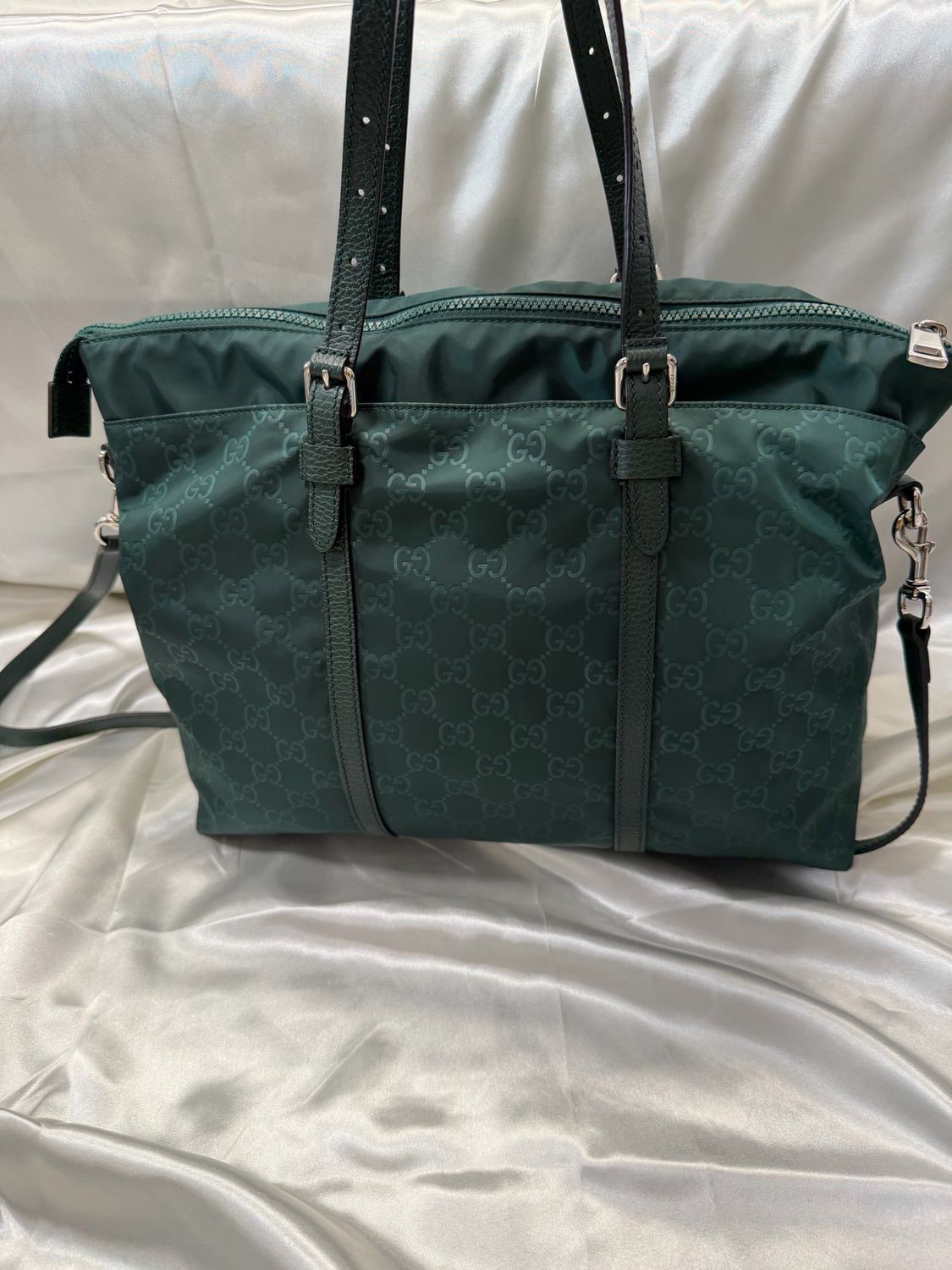 Gucci Nylon Monogram Zipper Crossbody in Green