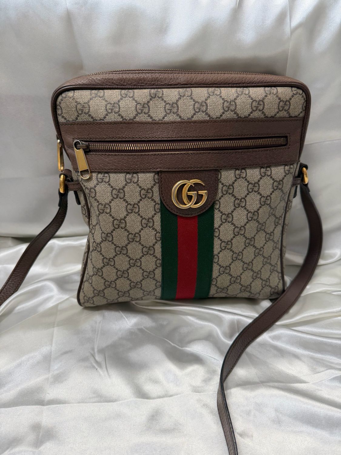 Gucci Monogram Supreme Ophidia Web Messenger Sling Crossbody