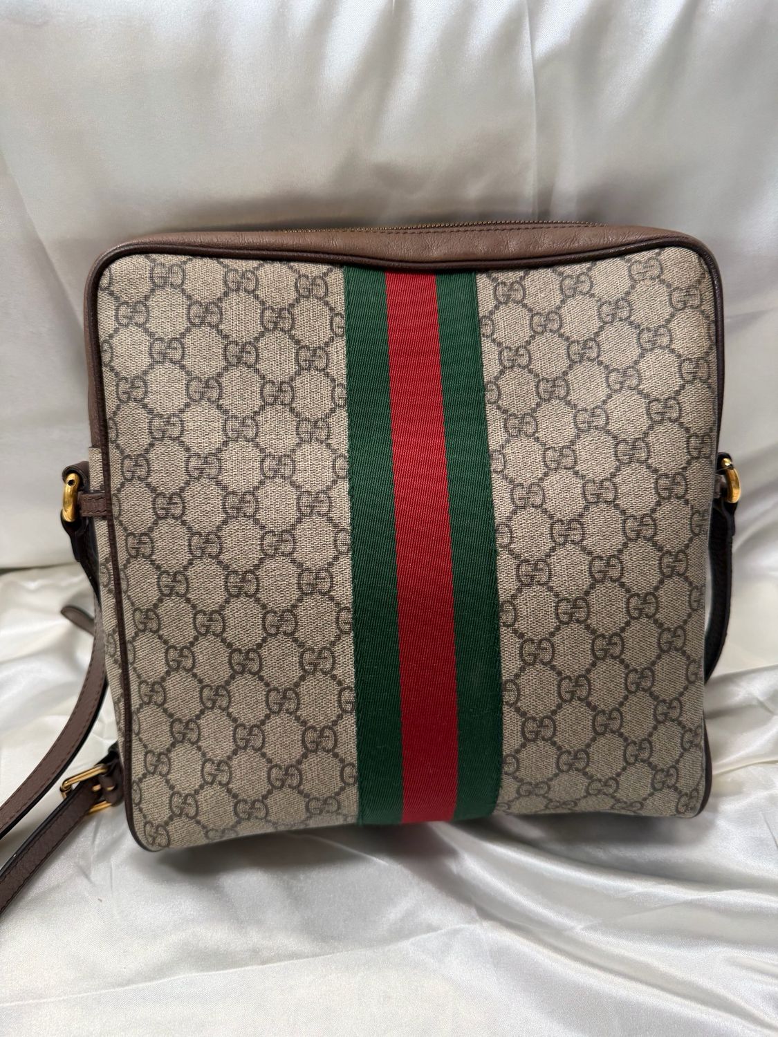 Gucci Monogram Supreme Ophidia Web Messenger Sling Crossbody