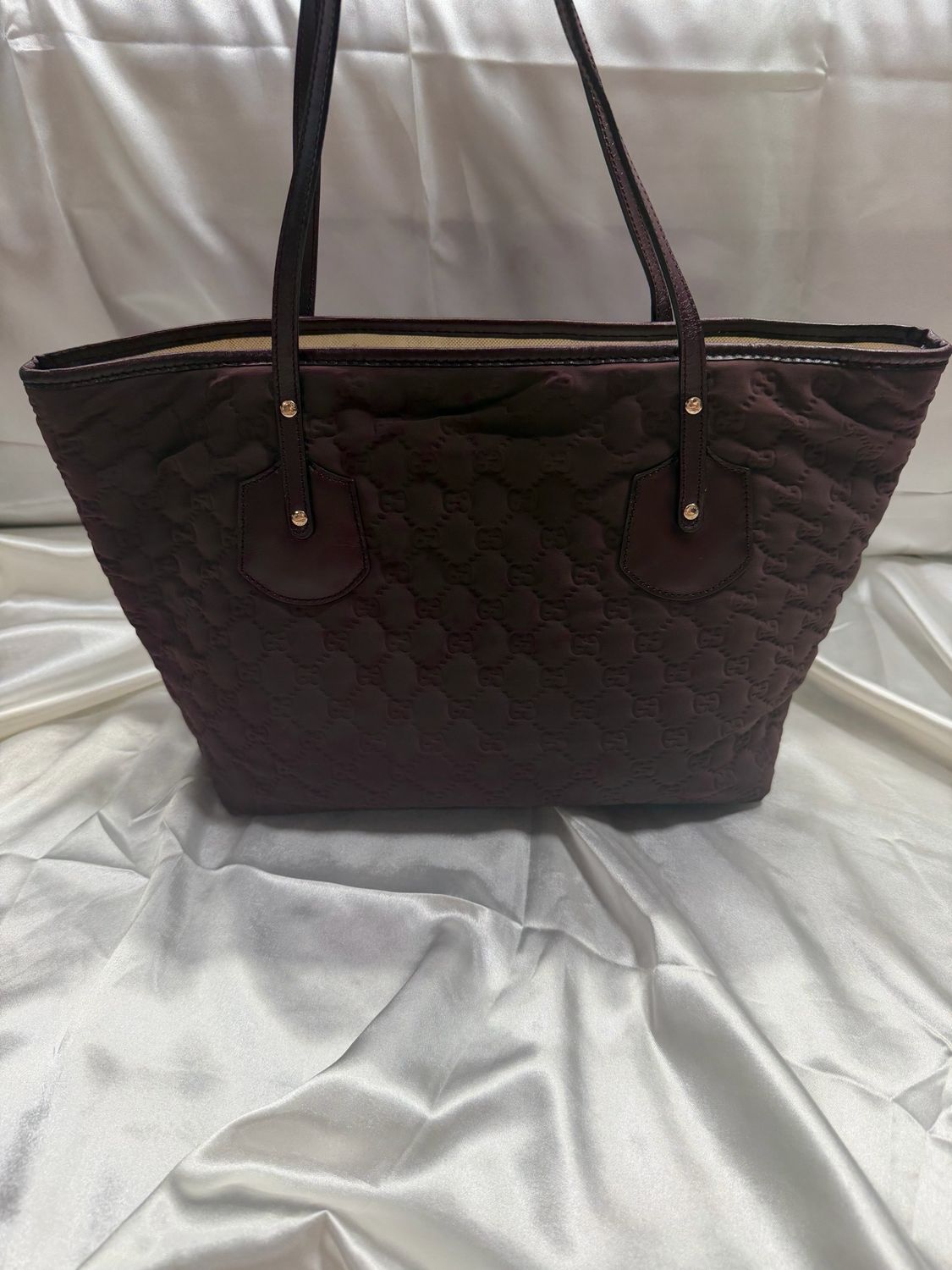 Gucci Monogram Nylon Joliceur Padded Tote Shoulder in Burgundy