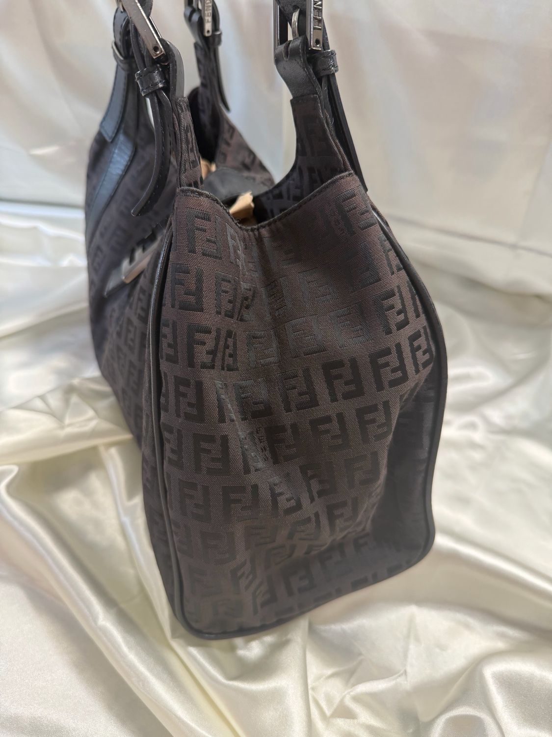 Fendi Zucchino Flap Tote Shoulder Bag in Black