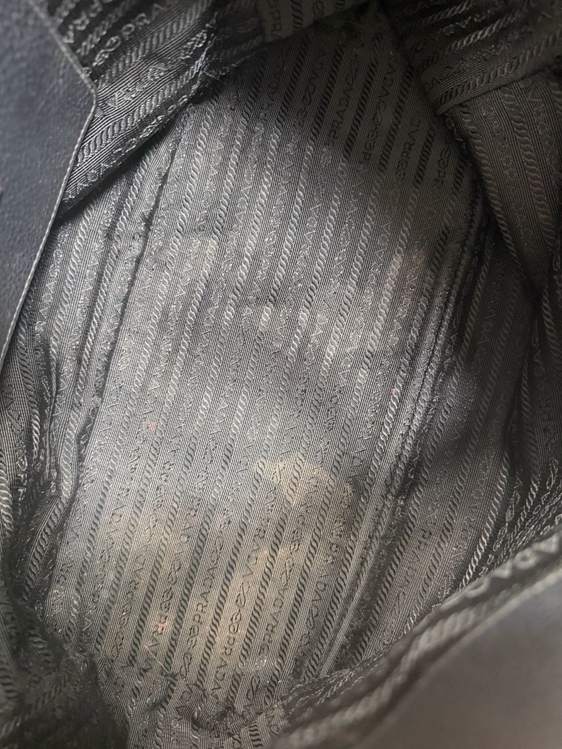 Prada Pebbled Side Pocket Vitello Daino Tote in Black