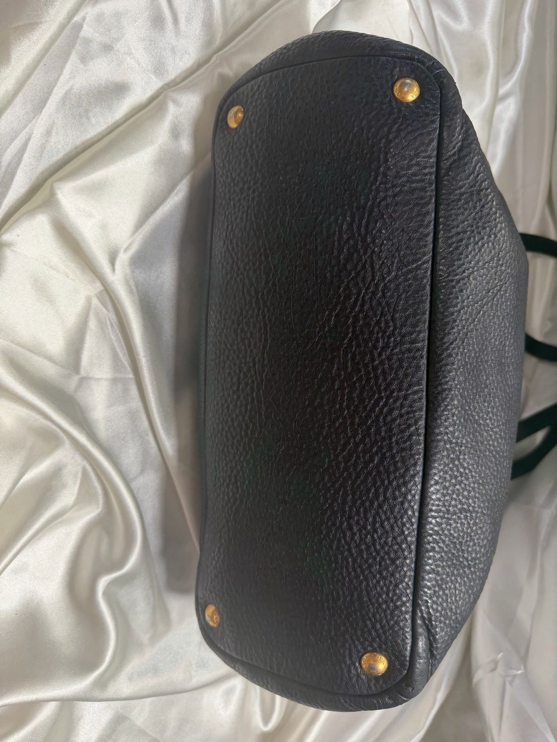 Prada Pebbled Side Pocket Vitello Daino Tote in Black