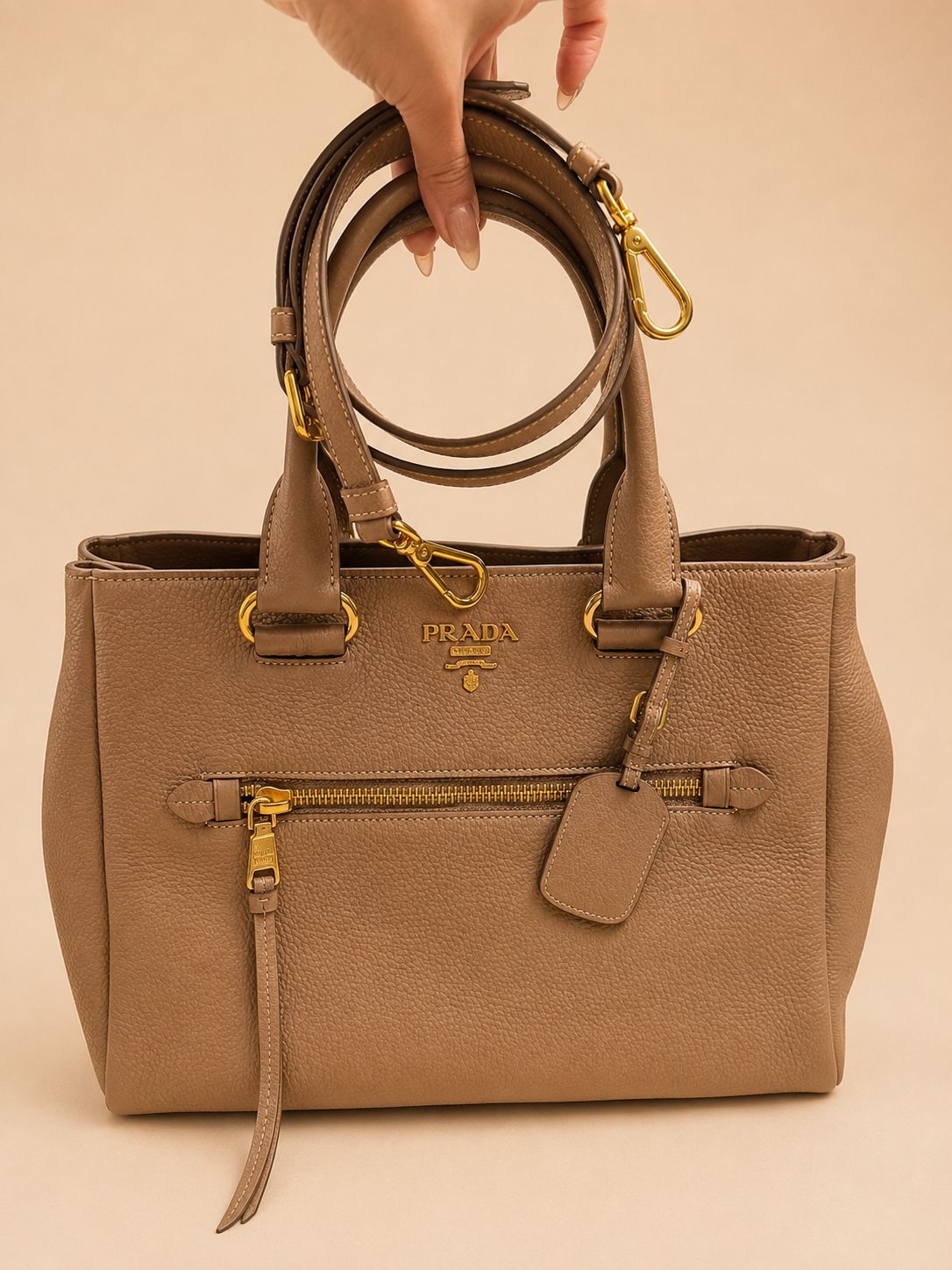 Prada Vitello Phenix Open Tote Crossbody Sling