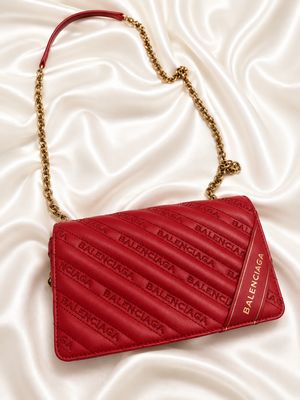 Balenciaga Everyday Chain Embossed Leather Flap Crossbody in Red