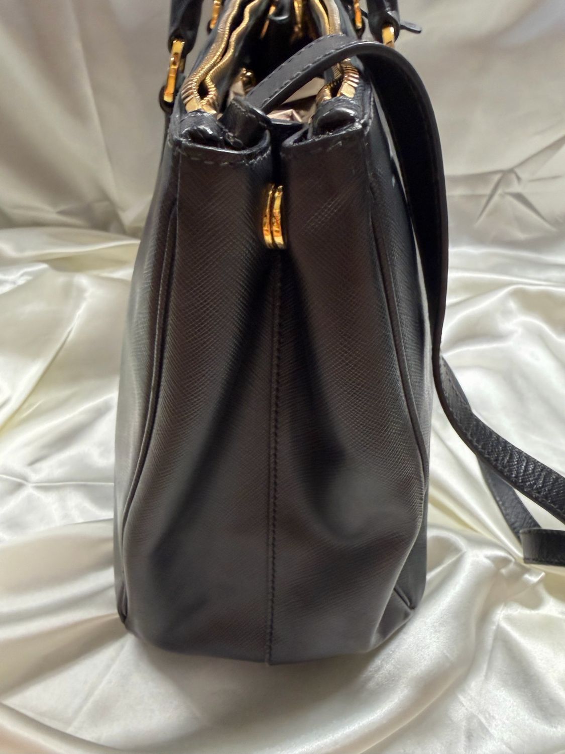 Prada Saffiano Luxe Double Zipper Messenger Crossbody in Black