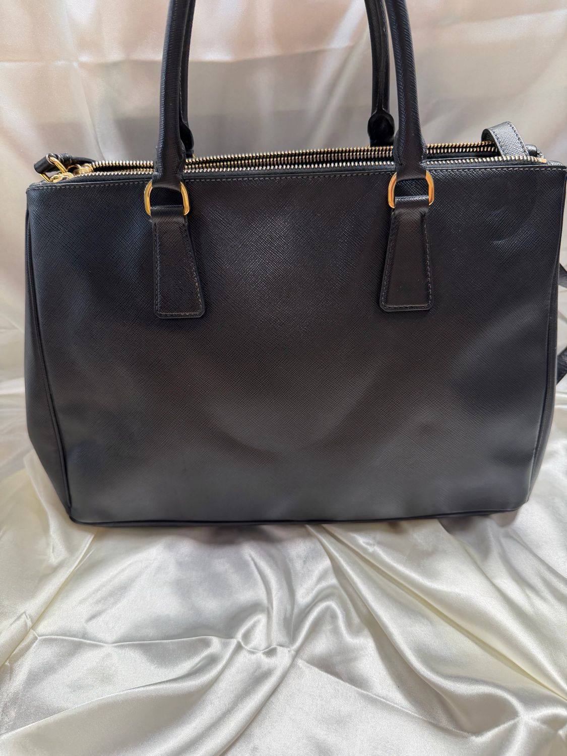 Prada Saffiano Luxe Double Zipper Messenger Crossbody in Black