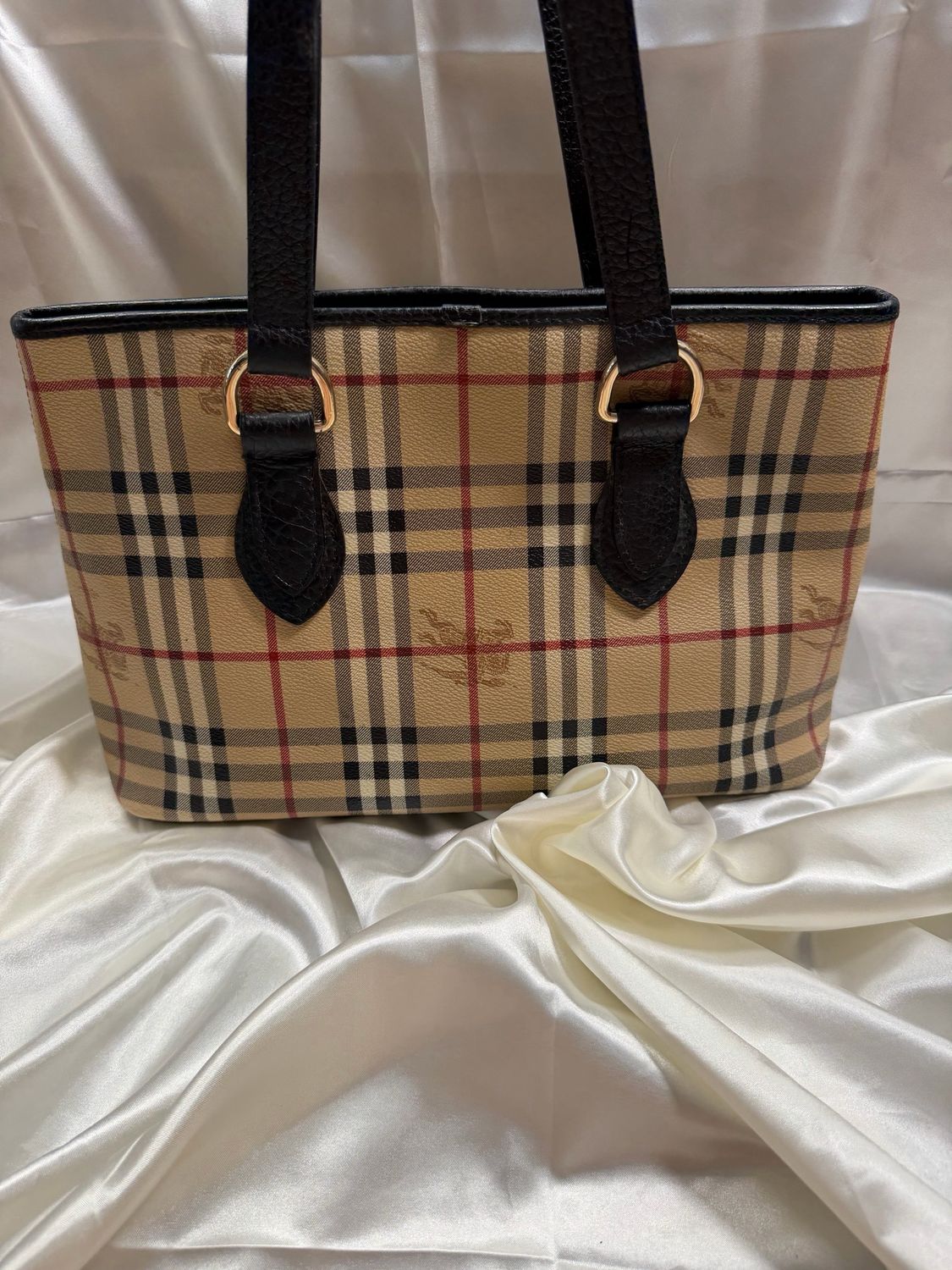 Burberry Haymarket Check Zipper Tote in Black