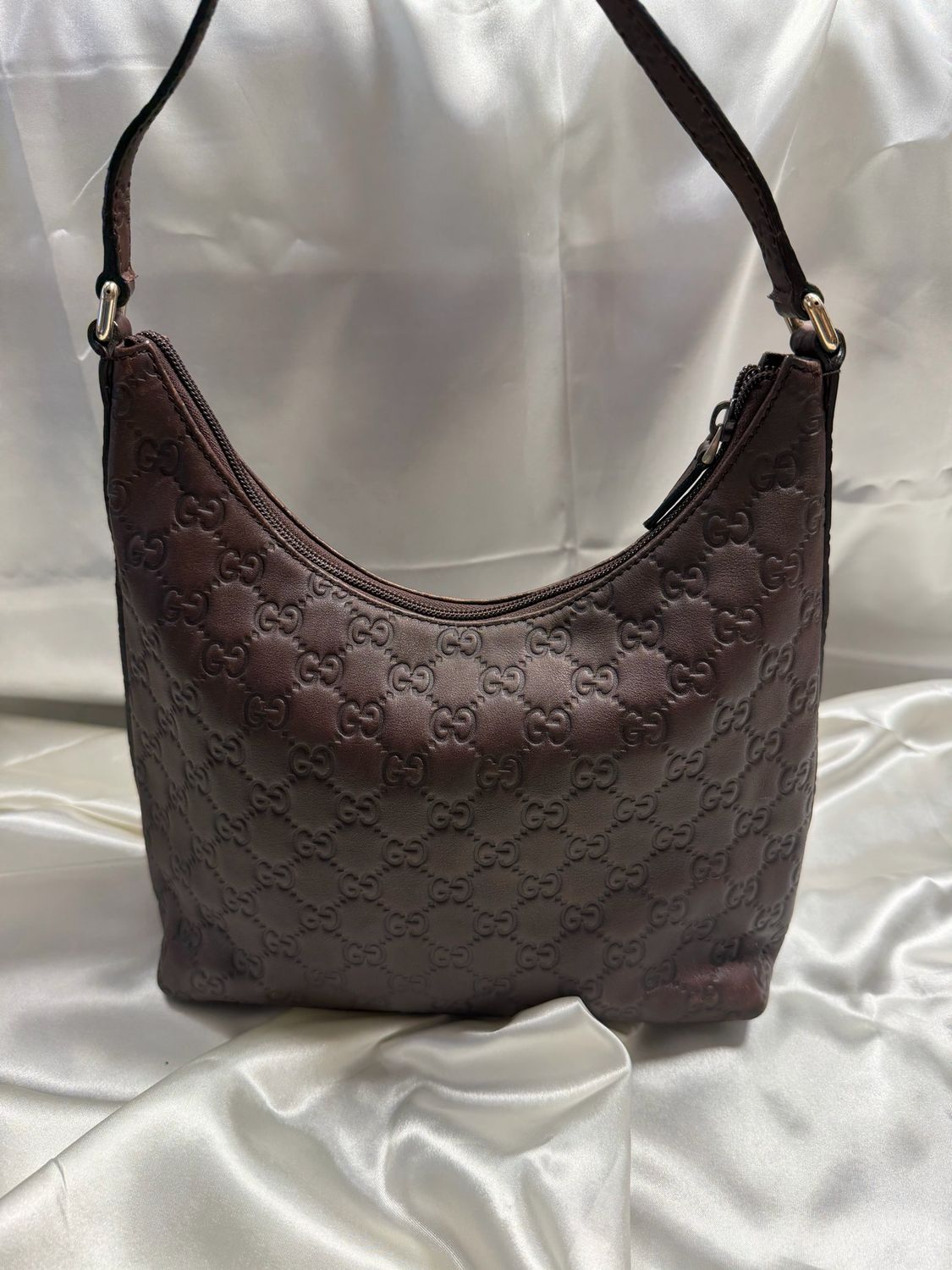 Gucci Monogram Guccissima Hobo Zipper Shoulder in Dark Brown