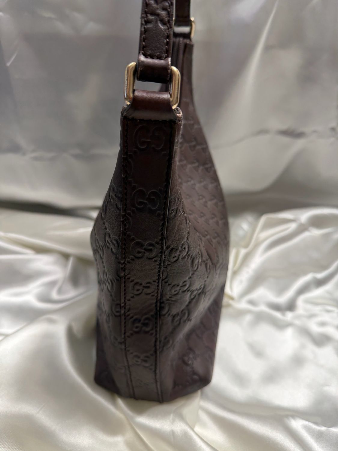 Gucci Monogram Guccissima Hobo Zipper Shoulder in Dark Brown