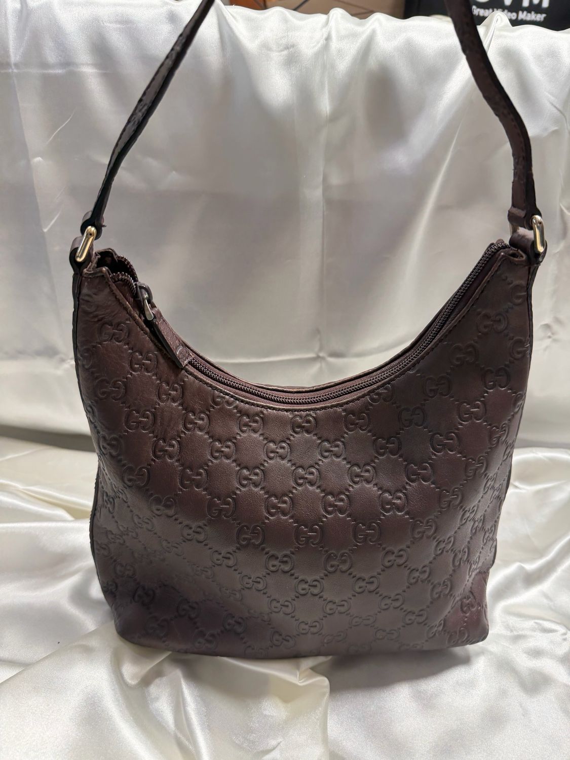 Gucci Monogram Guccissima Hobo Zipper Shoulder in Dark Brown
