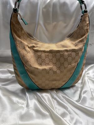 Gucci Monogram Canvas Hobo Shoulder Teal 