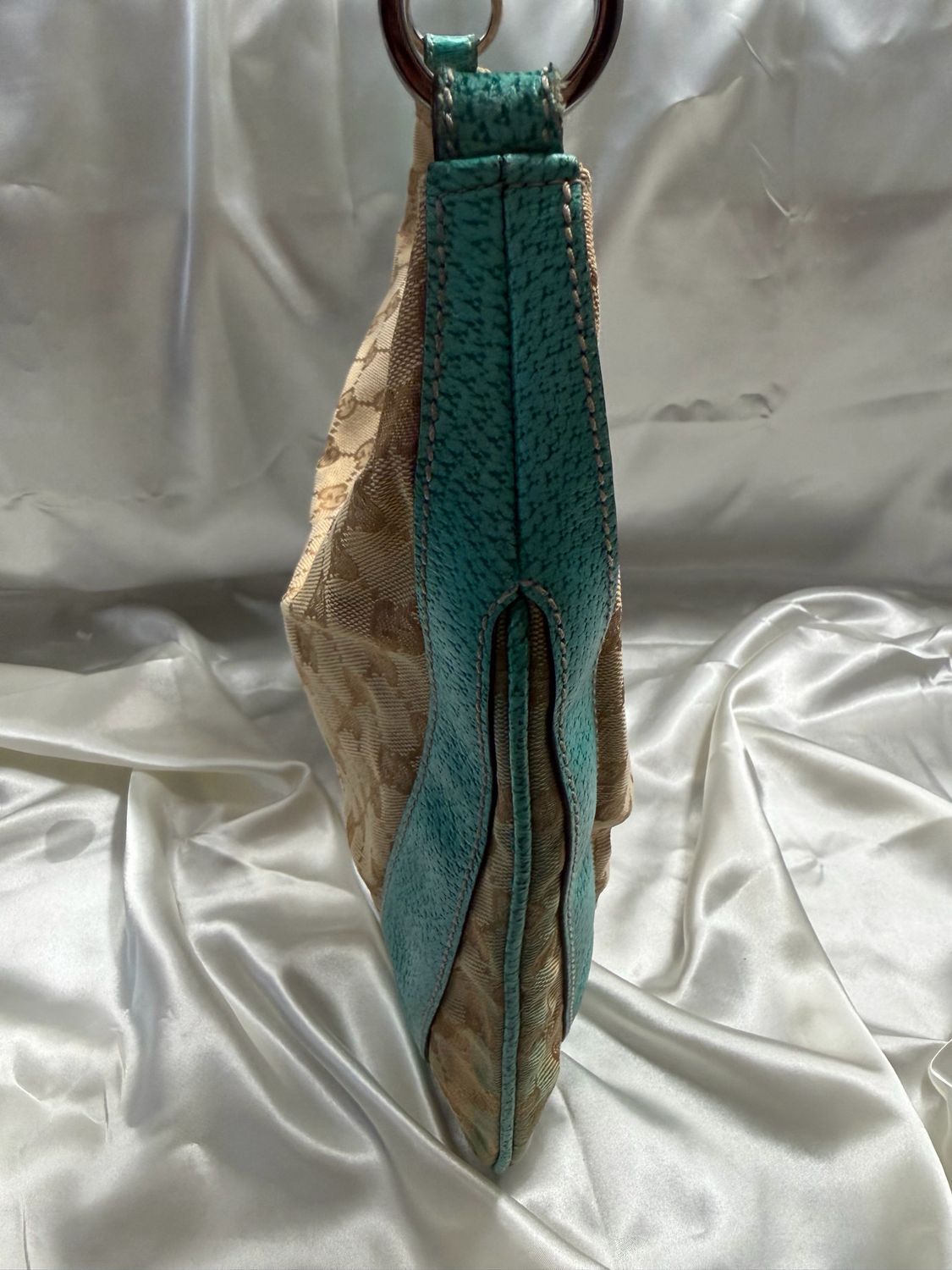 Gucci Monogram Canvas Hobo Shoulder Teal 