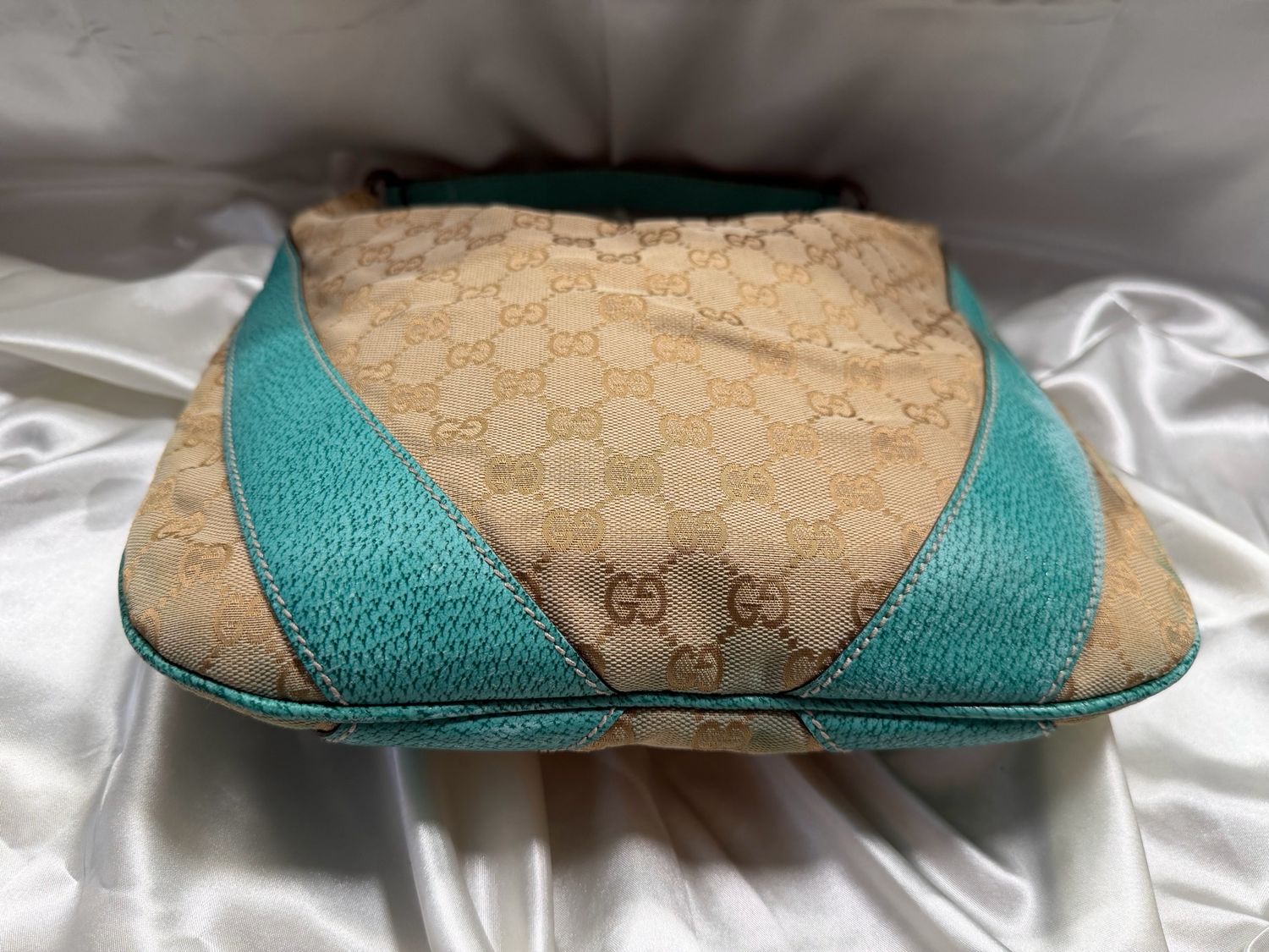 Gucci Monogram Canvas Hobo Shoulder Teal 