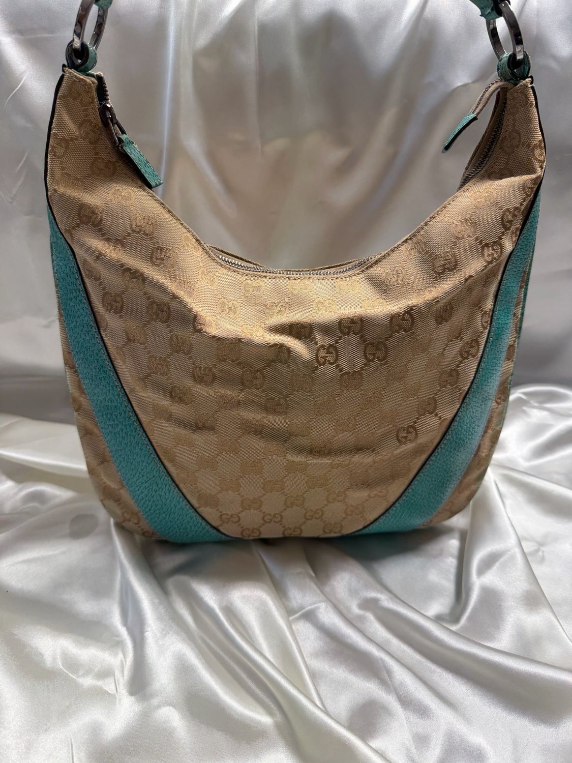 Gucci Monogram Canvas Hobo Shoulder Teal 
