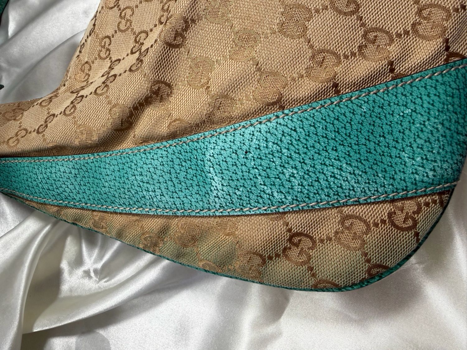 Gucci Monogram Canvas Hobo Shoulder Teal 