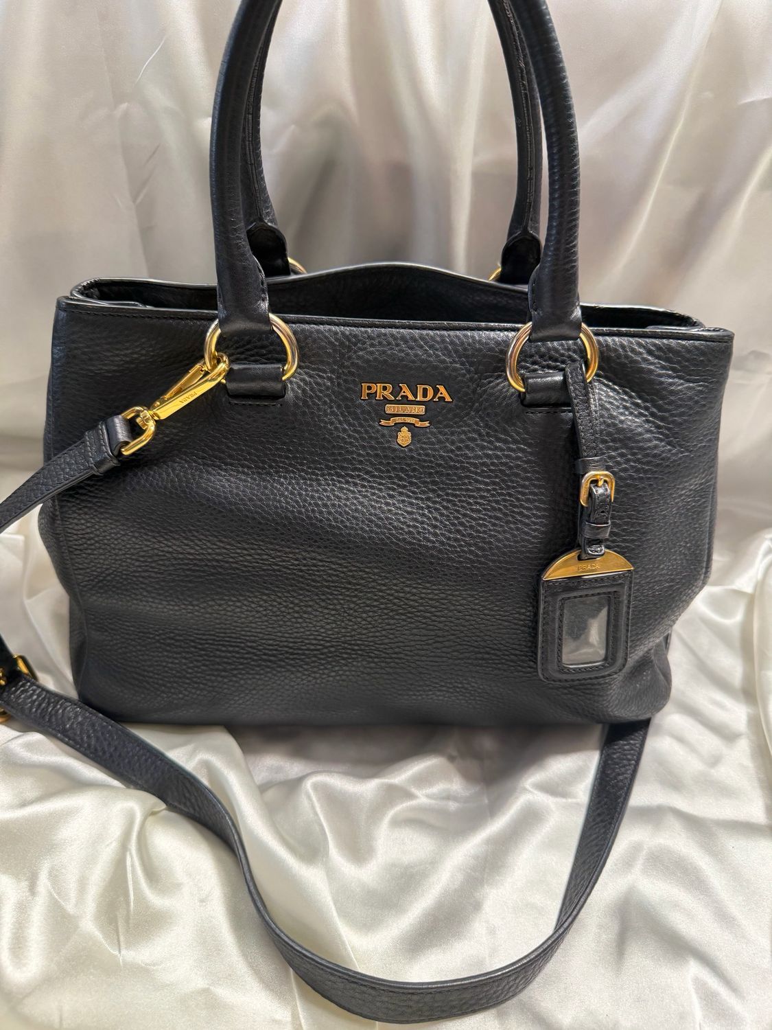 Prada Vitello Daino Convertible Messenger Crossbody in Black
