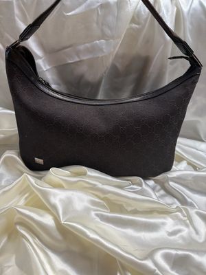 Gucci Monogram Canvas Denim Hobo Vintage Halfmoon in Dark Brown