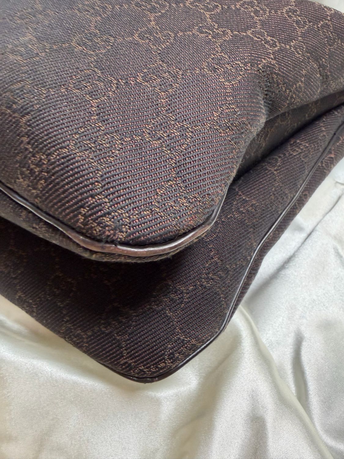 Gucci Monogram Canvas Denim Hobo Vintage Halfmoon in Dark Brown