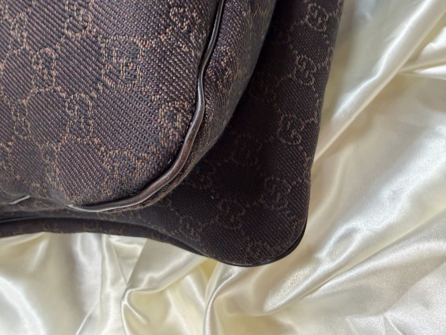Gucci Monogram Canvas Denim Hobo Vintage Halfmoon in Dark Brown