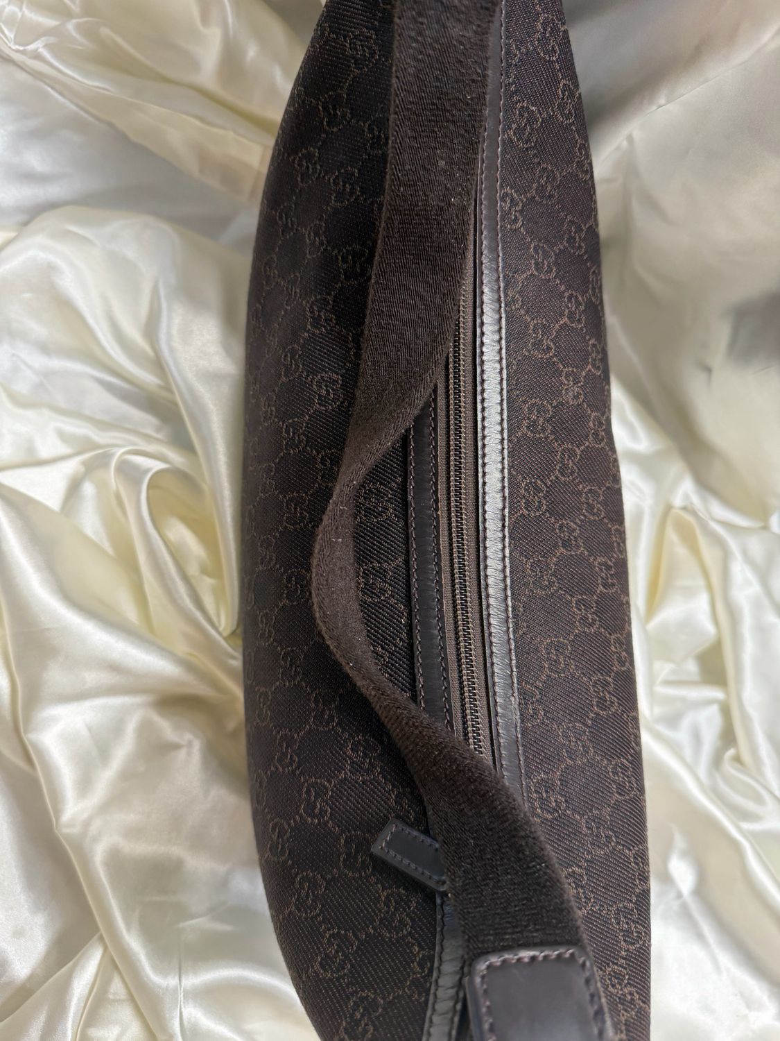 Gucci Monogram Canvas Denim Hobo Vintage Halfmoon in Dark Brown
