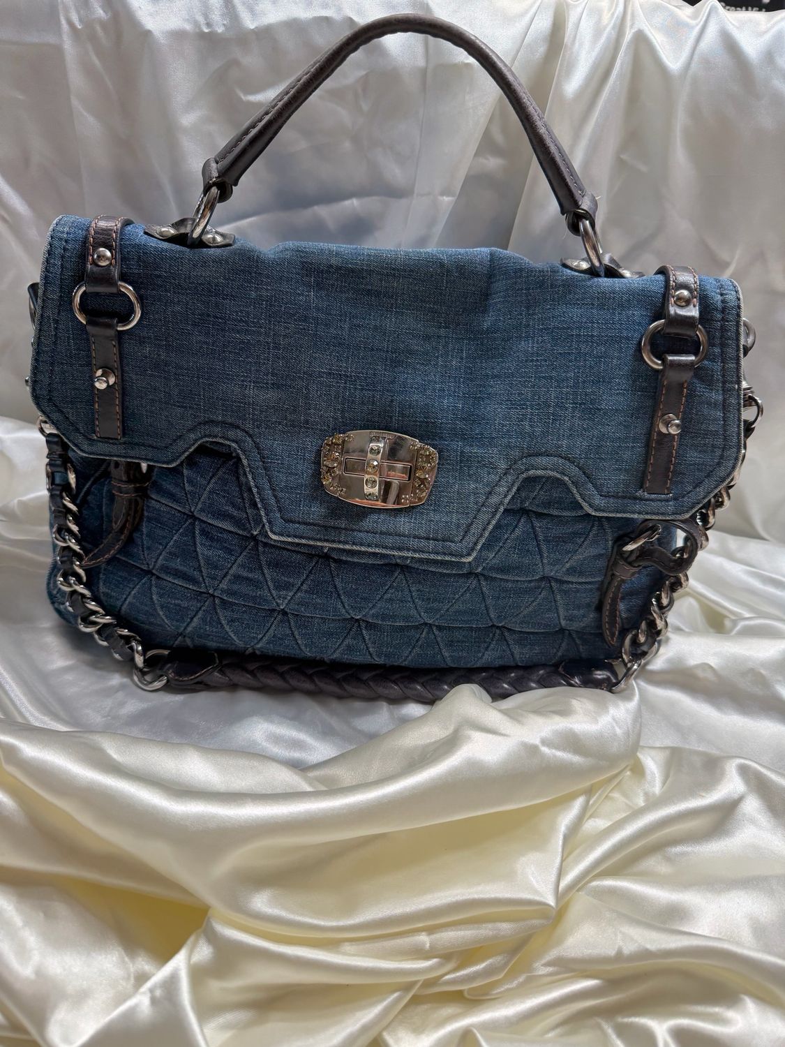 Miu Miu Two Way Paloma Denim and Leather in Blue