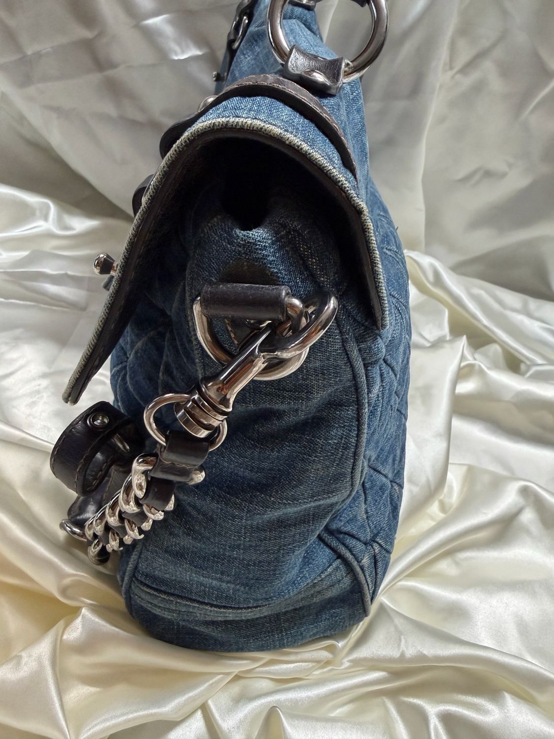 Miu Miu Two Way Paloma Denim and Leather in Blue