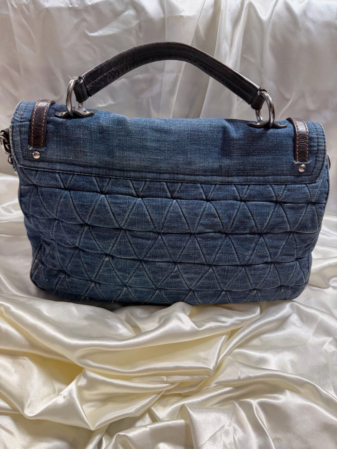 Miu Miu Two Way Paloma Denim and Leather in Blue